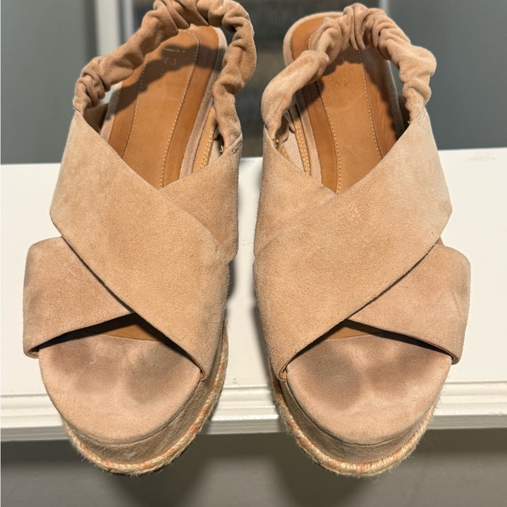 Joie Suede Crisscross Espadrille Wedge Sandals - Beige